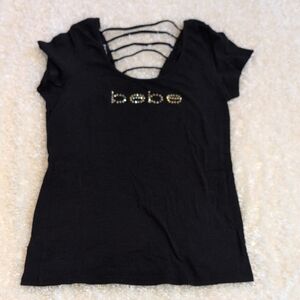 Bebe Black Strappy Back Top Med
